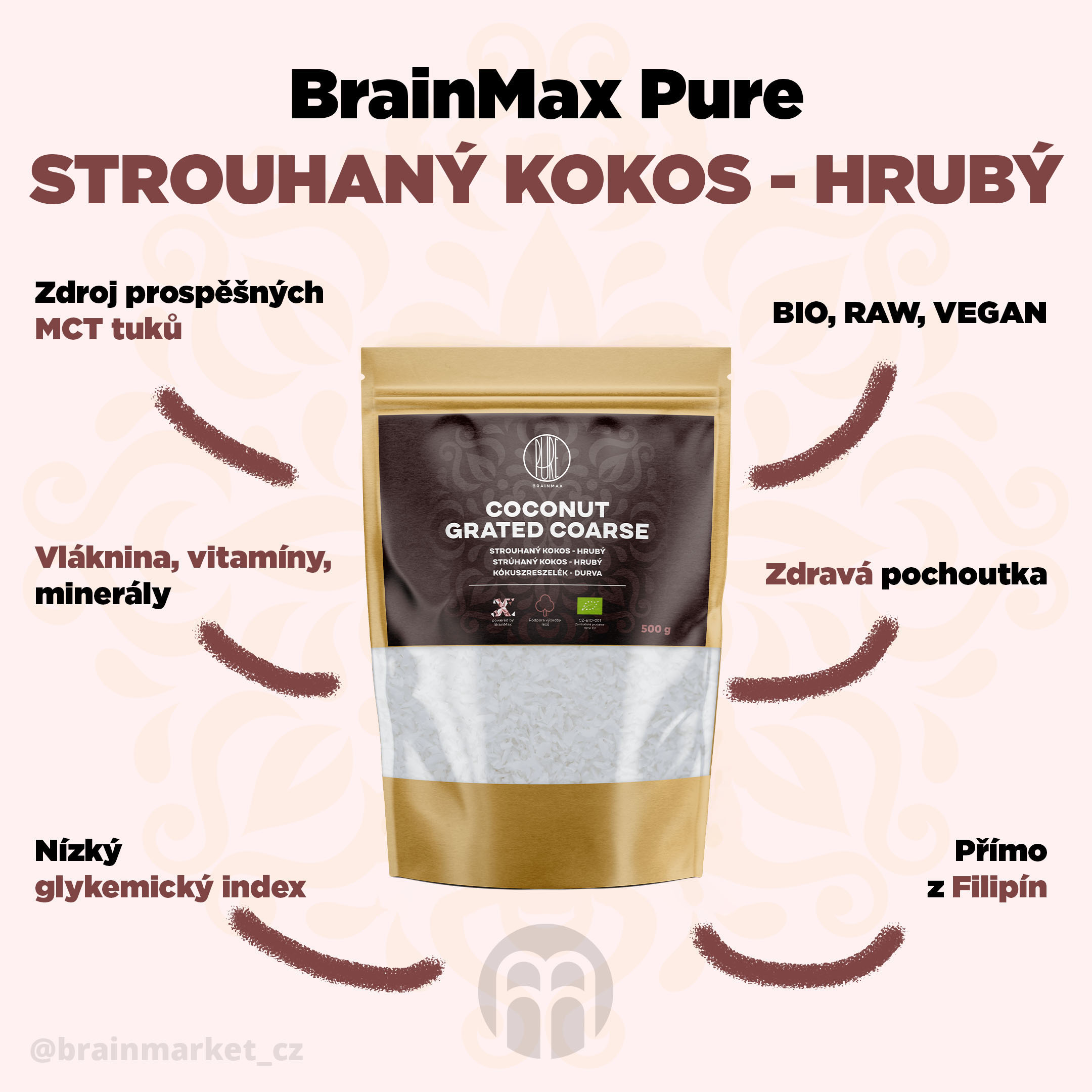 strouhany kokos hruby 500g infografika brainmarket CZ